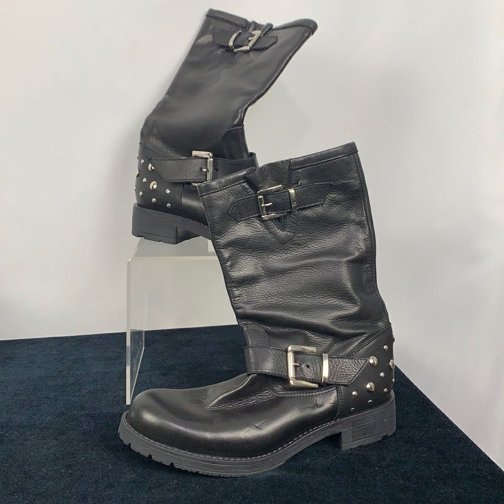 Piampiani black with studs mid calf boots